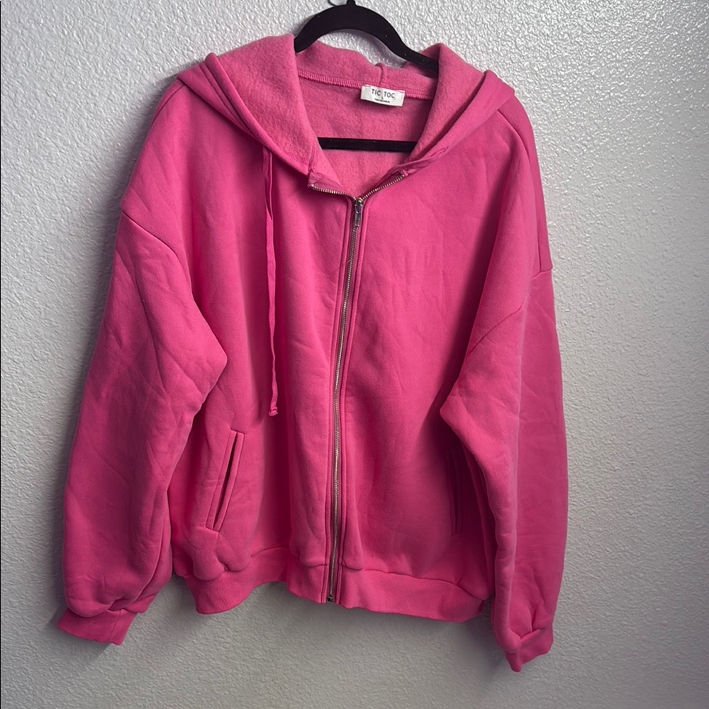 Pink Zip-Up oversized Hoodie